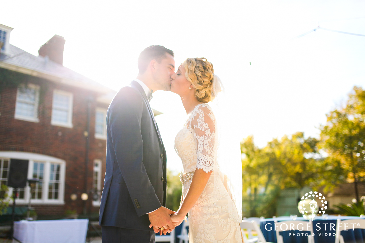 wedding portrait with sun flare