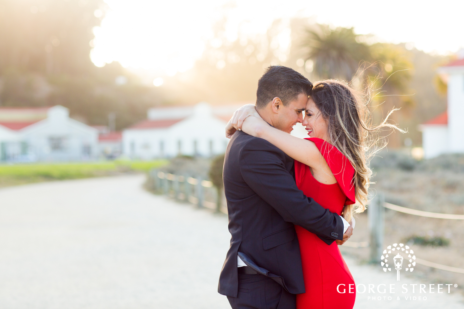 golden hour formal engagement photos