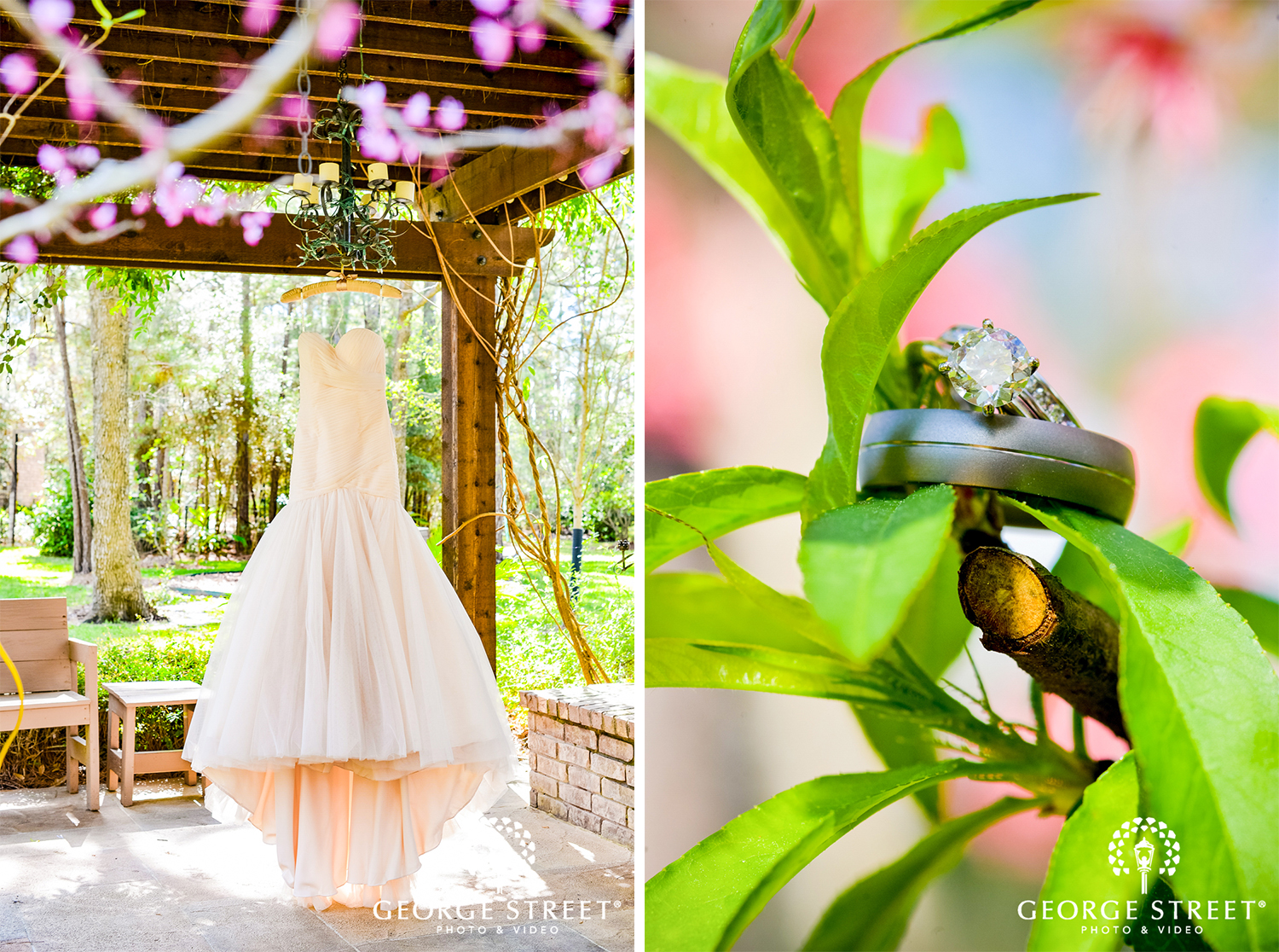 champagne wedding gown and wedding ring photography