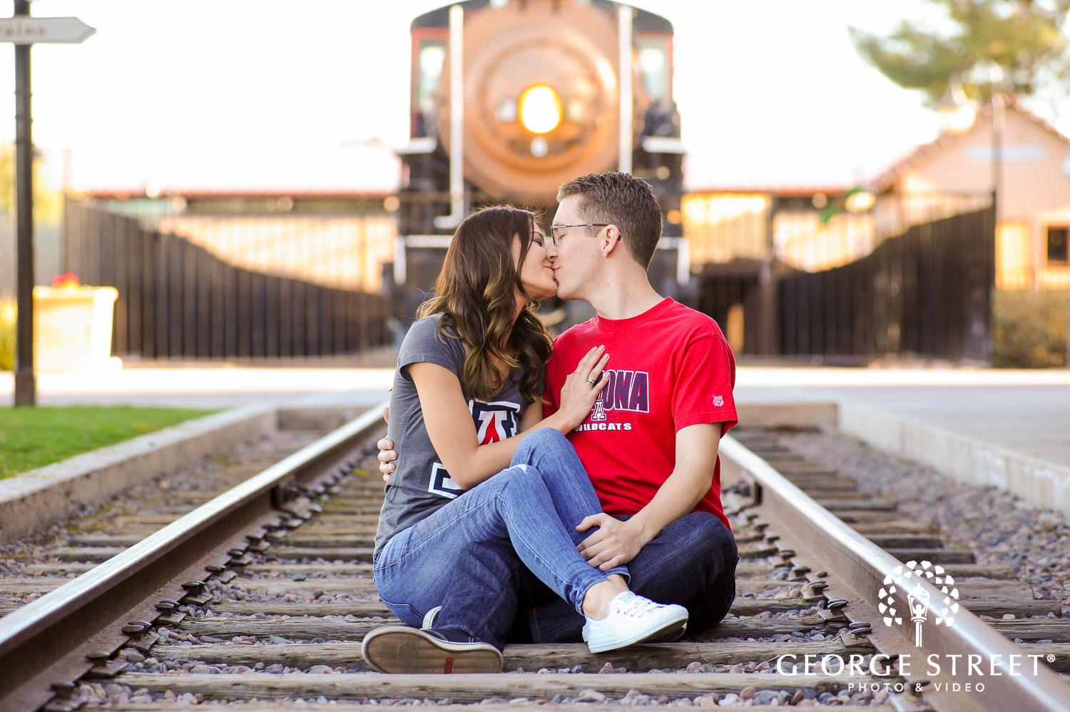 engagement photos at train station