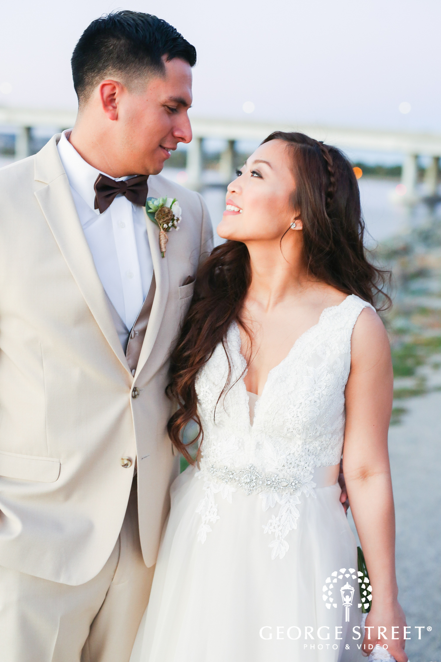 sunset blue hour bride and groom wedding portrait