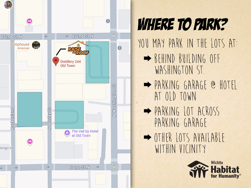 A parking map for Raise the Roof with instructions.