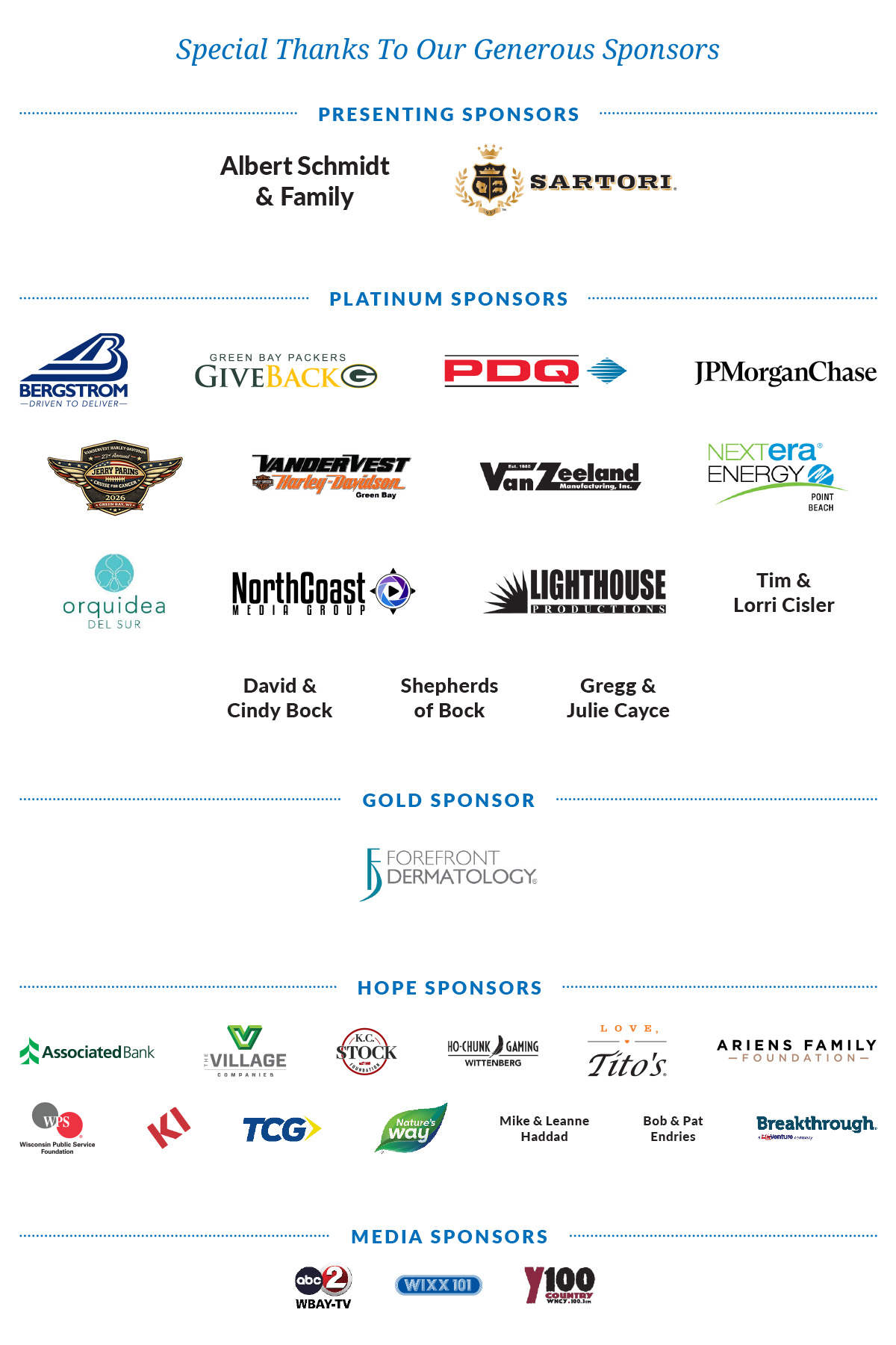 Special Thanks To Our Generous Sponsors