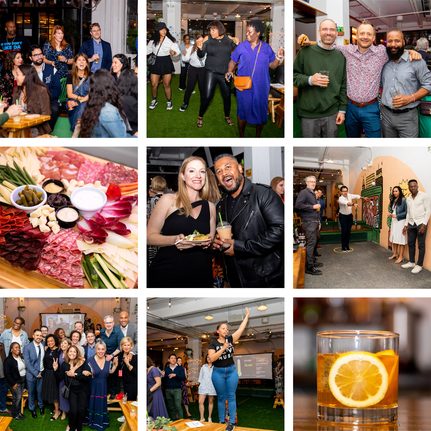 Photos of party, food, and drinks