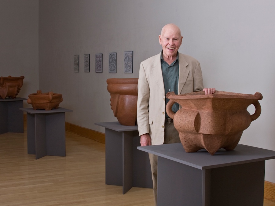 Bill pictured with a few of his pots at Vesica Explorations, a solo show held at List Gallery. Photo shot by Amanda N. Williams
