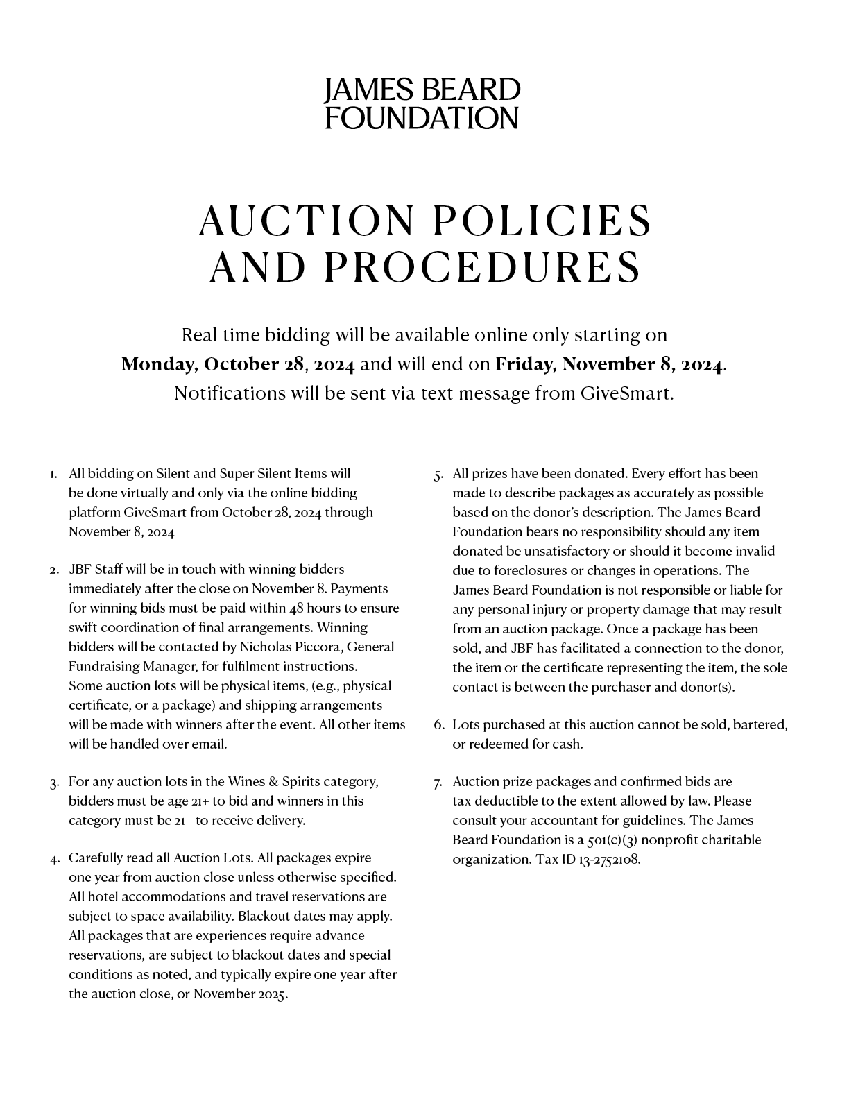 Auction Policies and Procedures