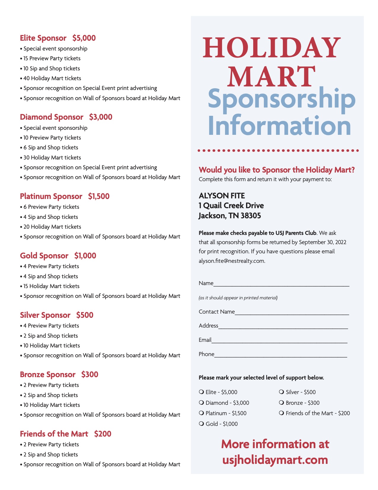 Holiday Mart Sponsorships