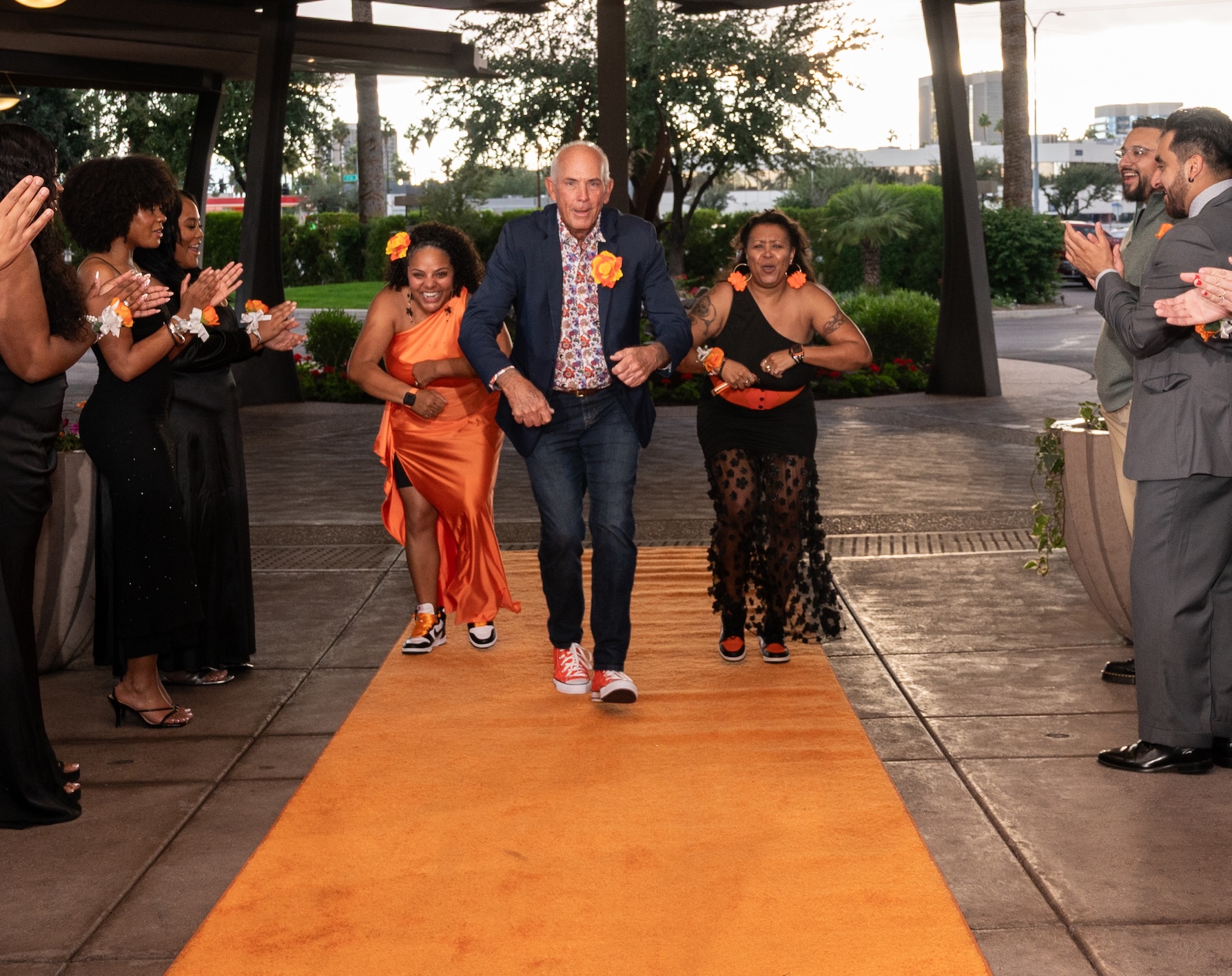 Tom, D and Jaz on orange carpet.jpg