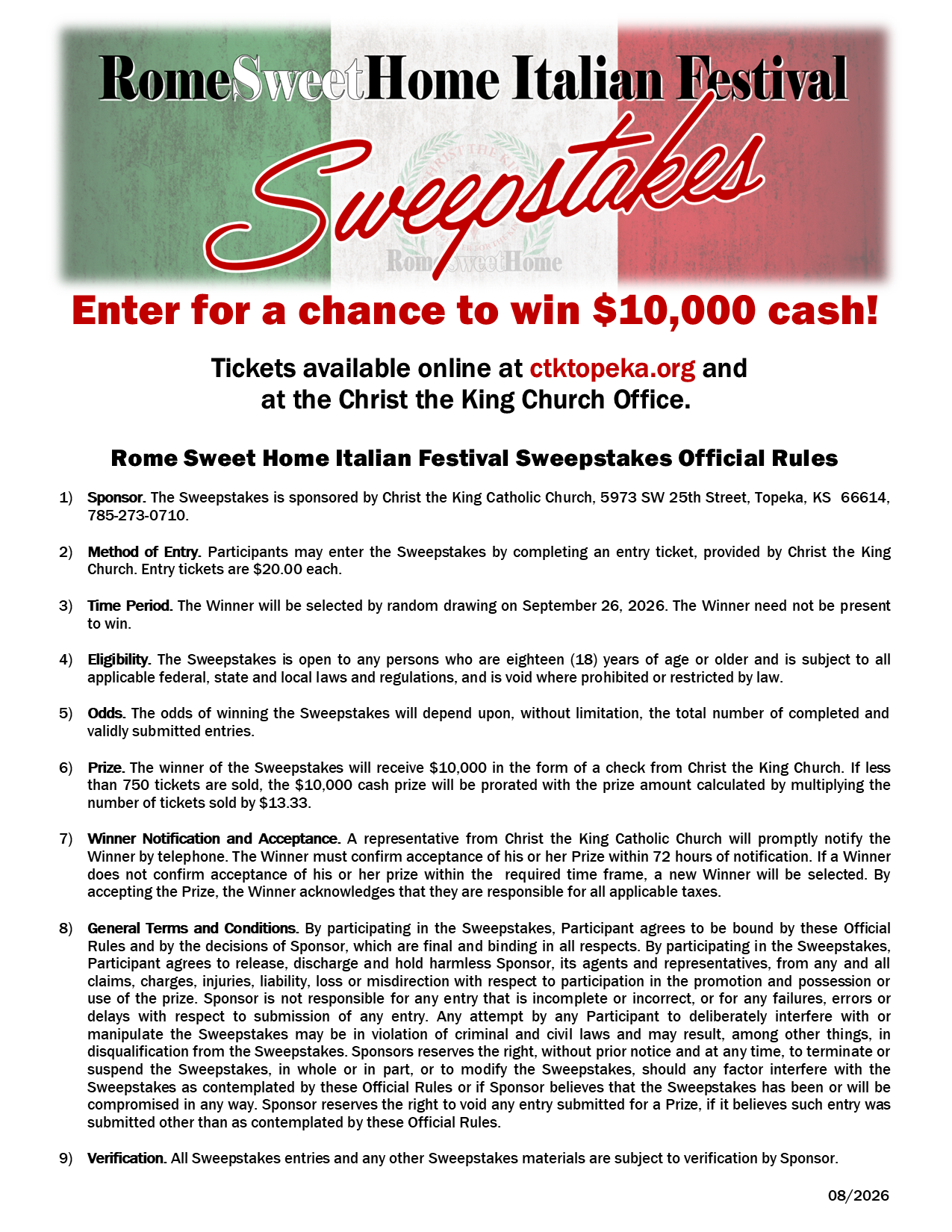 2026 RSH Sweepstakes Info