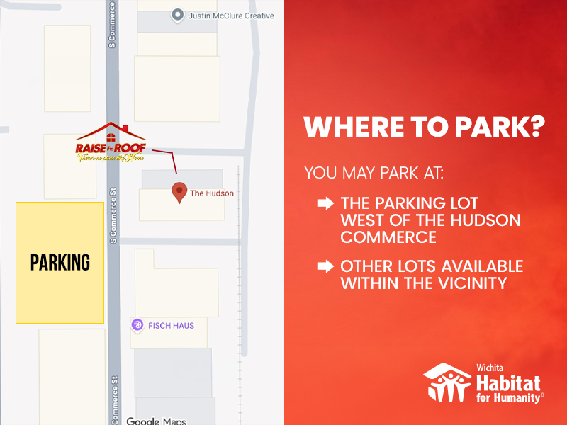 A parking map for Raise the Roof with instructions.