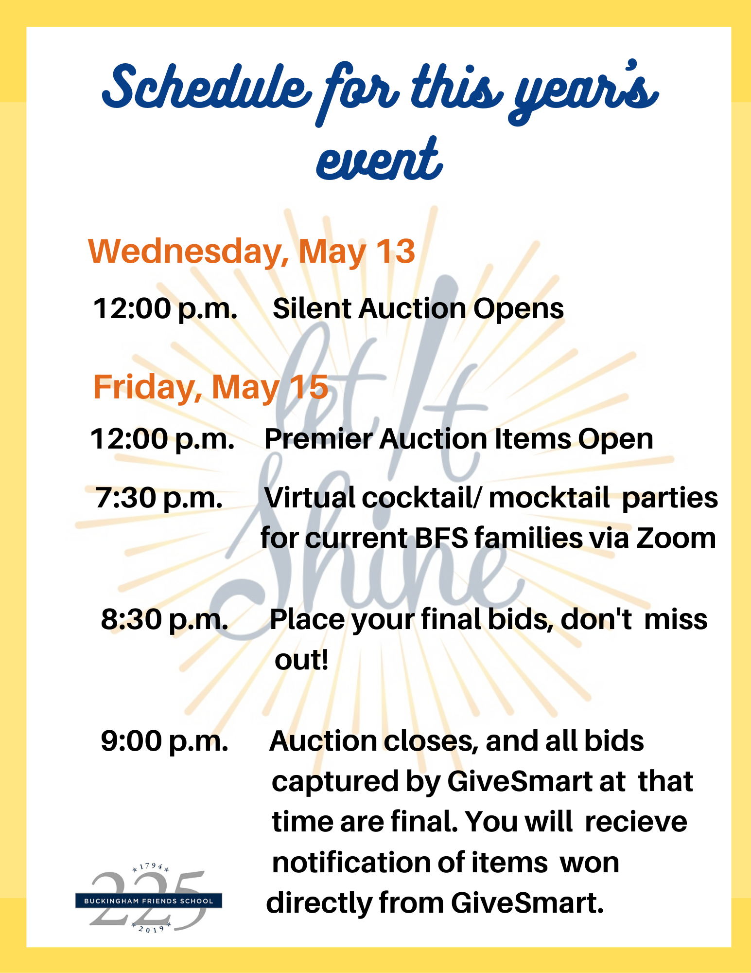 Schedule of this year's event