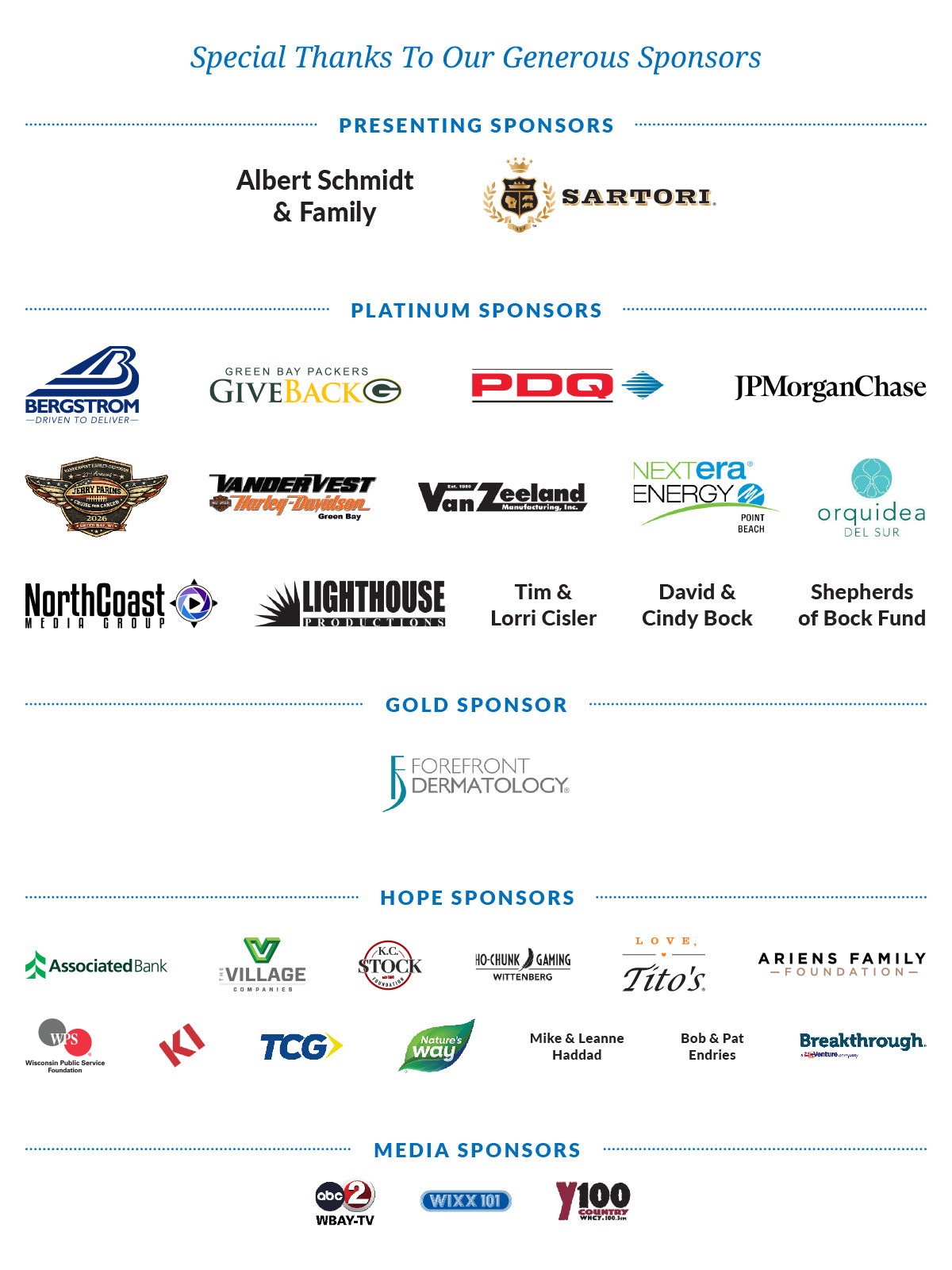 Special Thanks To Our Generous Sponsors