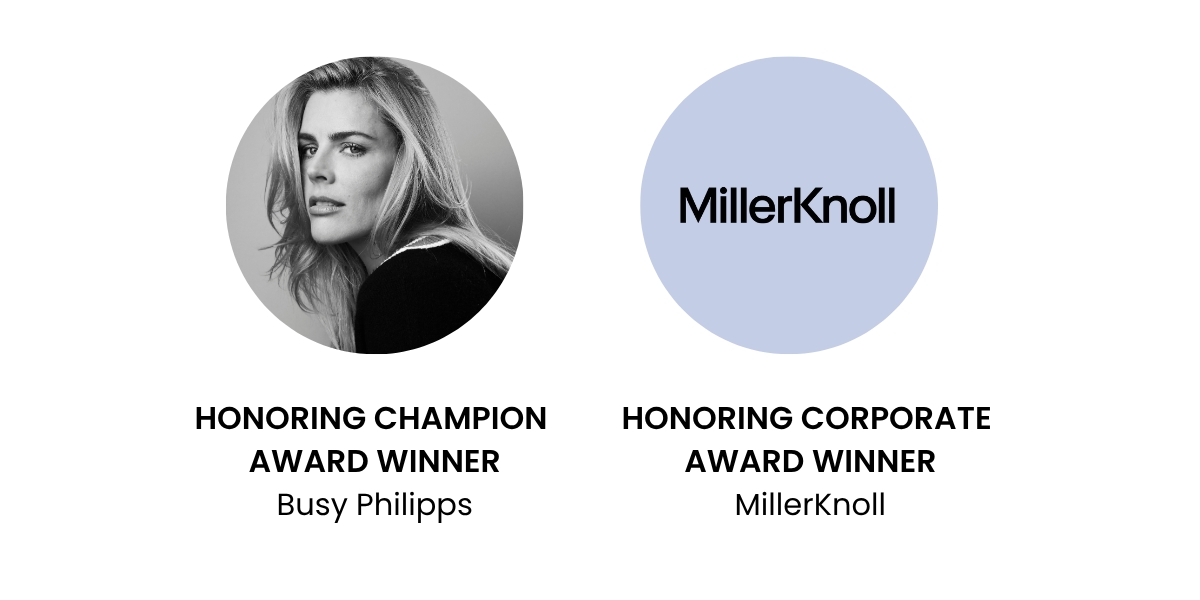 Section highlighting event honorees, Busy Philipps and MillerKnoll