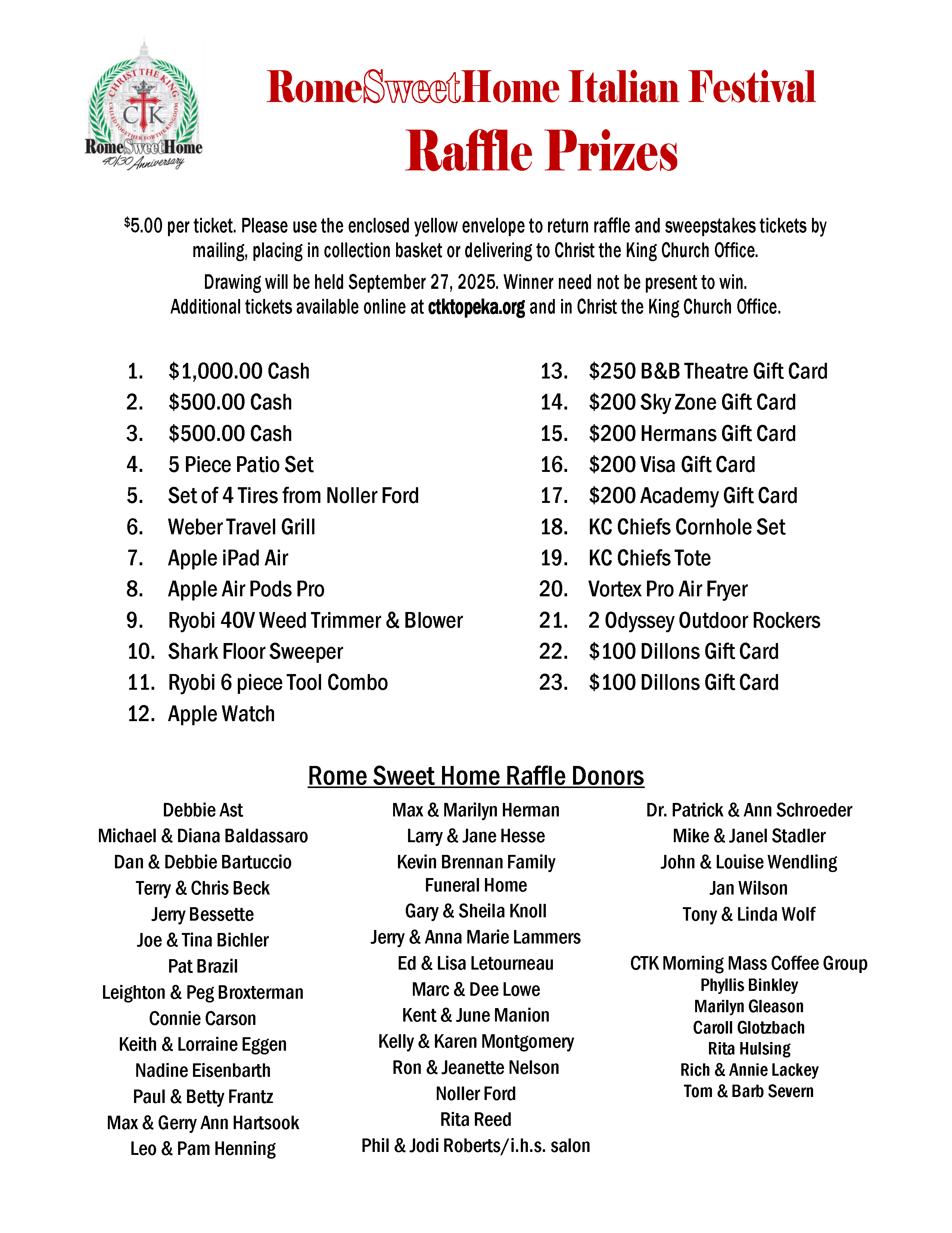2025 RSH Raffle Prizes