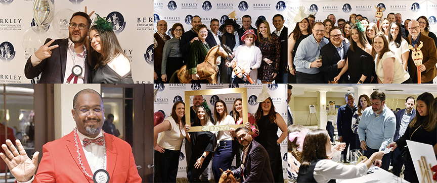 Photo collage of people attending the Off to the Races party.