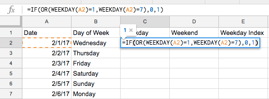 excel google sheets weekday or