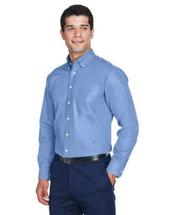 Photo of Crown Collection® Oxford Woven Dress Shirt - Devon & Jones - Light Blue - view 4