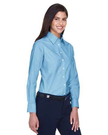 Photo of Women's Long Sleeve Oxford Dress Shirt - Harriton - Light Blue - view 4