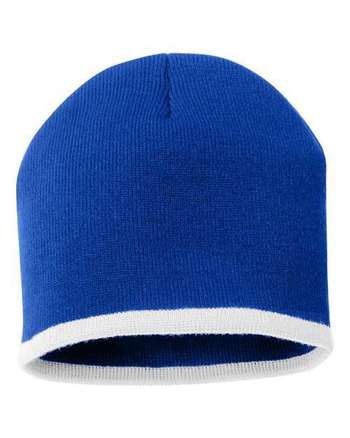 Photo of 8" Bottom-Striped Knit Beanie - Sportsman - Royal/ White - view 2