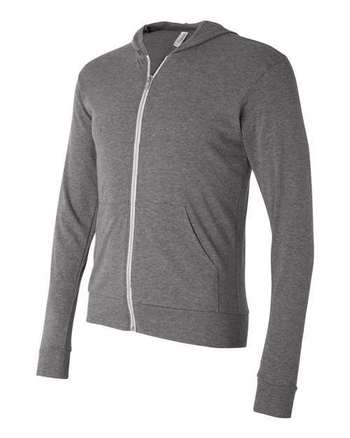 Photo of Triblend Lightweight Full-Zip Hooded Long Sleeve Tee - BELLA + CANVAS - Grey Triblend - view 2