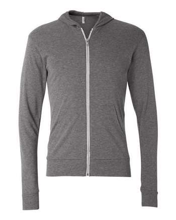 Photo of Triblend Lightweight Full-Zip Hooded Long Sleeve Tee - BELLA + CANVAS - Grey Triblend - view 3