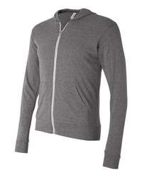 Photo of Triblend Lightweight Full-Zip Hooded Long Sleeve Tee - BELLA + CANVAS - Grey Triblend - view 2