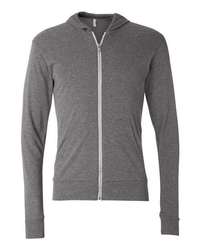 Photo of Triblend Lightweight Full-Zip Hooded Long Sleeve Tee - BELLA + CANVAS - Grey Triblend - view 3