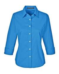 Photo of Women's Perfect Fit™ Three-Quarter Sleeve Stretch Poplin Dress Shirt - Devon & Jones - French Blue - view 2