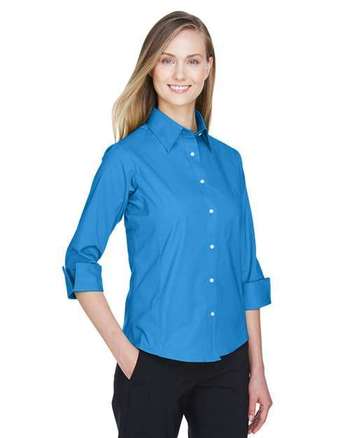 Photo of Women's Perfect Fit™ Three-Quarter Sleeve Stretch Poplin Dress Shirt - Devon & Jones - French Blue - view 4