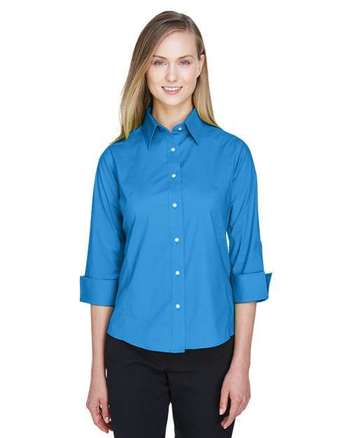 Photo of Women's Perfect Fit™ Three-Quarter Sleeve Stretch Poplin Dress Shirt - Devon & Jones - French Blue - view 5