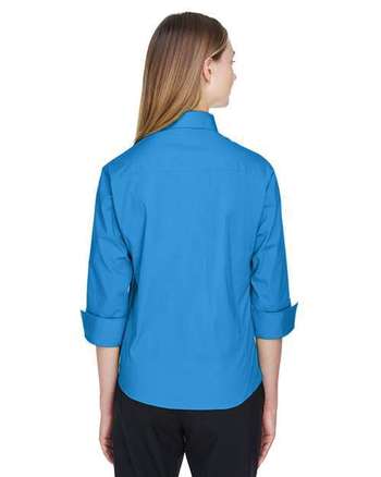 Photo of Women's Perfect Fit™ Three-Quarter Sleeve Stretch Poplin Dress Shirt - Devon & Jones - French Blue - view 3