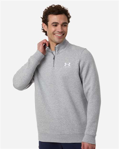 Photo of Men's Icon Fleece Quarter-Zip Pullover - Under Armour - Mod Grey Light Heather/ White - view 6