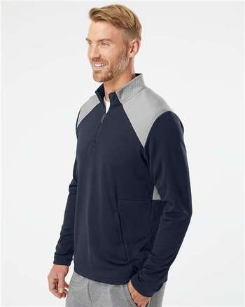 Photo de Text texturé en mélange de médias avec fermeture éclair jusqu'au quart - Adidas - Collegiate Navy/ Grey Three - vue 5