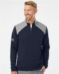 Photo of Textured Mixed Media Quarter-Zip Pullover - Adidas - Collegiate Navy/ Grey Three - view 6