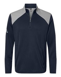 Photo of Textured Mixed Media Quarter-Zip Pullover - Adidas - Collegiate Navy/ Grey Three - view 3