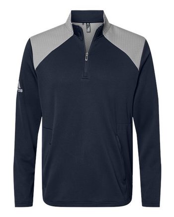 Photo of Textured Mixed Media Quarter-Zip Pullover - Adidas - Collegiate Navy/ Grey Three - view 3