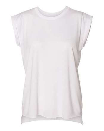 Photo of Women’s Flowy Rolled Cuffs Muscle Tee - BELLA + CANVAS - White - view 3
