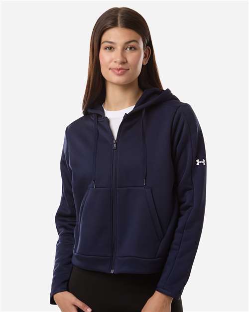 Photo of Women's Armour Fleece Pro Hooded Full-Zip - Under Armour - Midnight Navy/ White - view 6