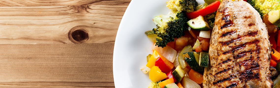 Grilled lemon thyme scented free range chicken and roasted seasonal veges image