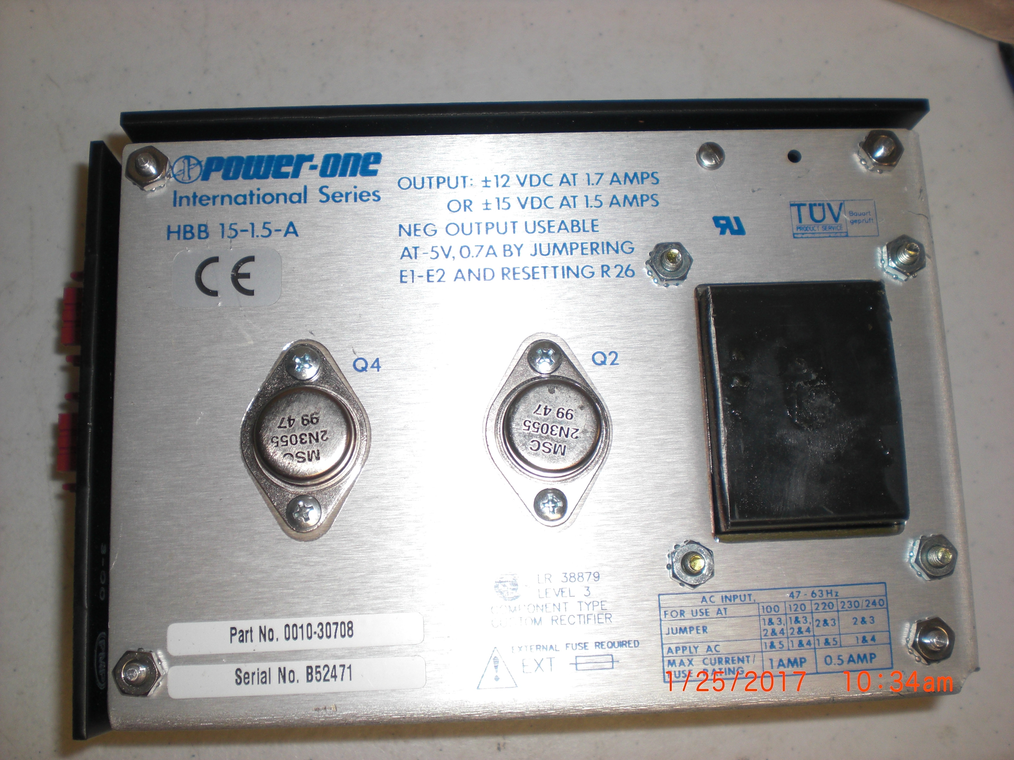 Power Supply  ASSY, AUTO BIAS  POWER-ONE  HBB 15-1.-A (AMAT) 0010-30708 
