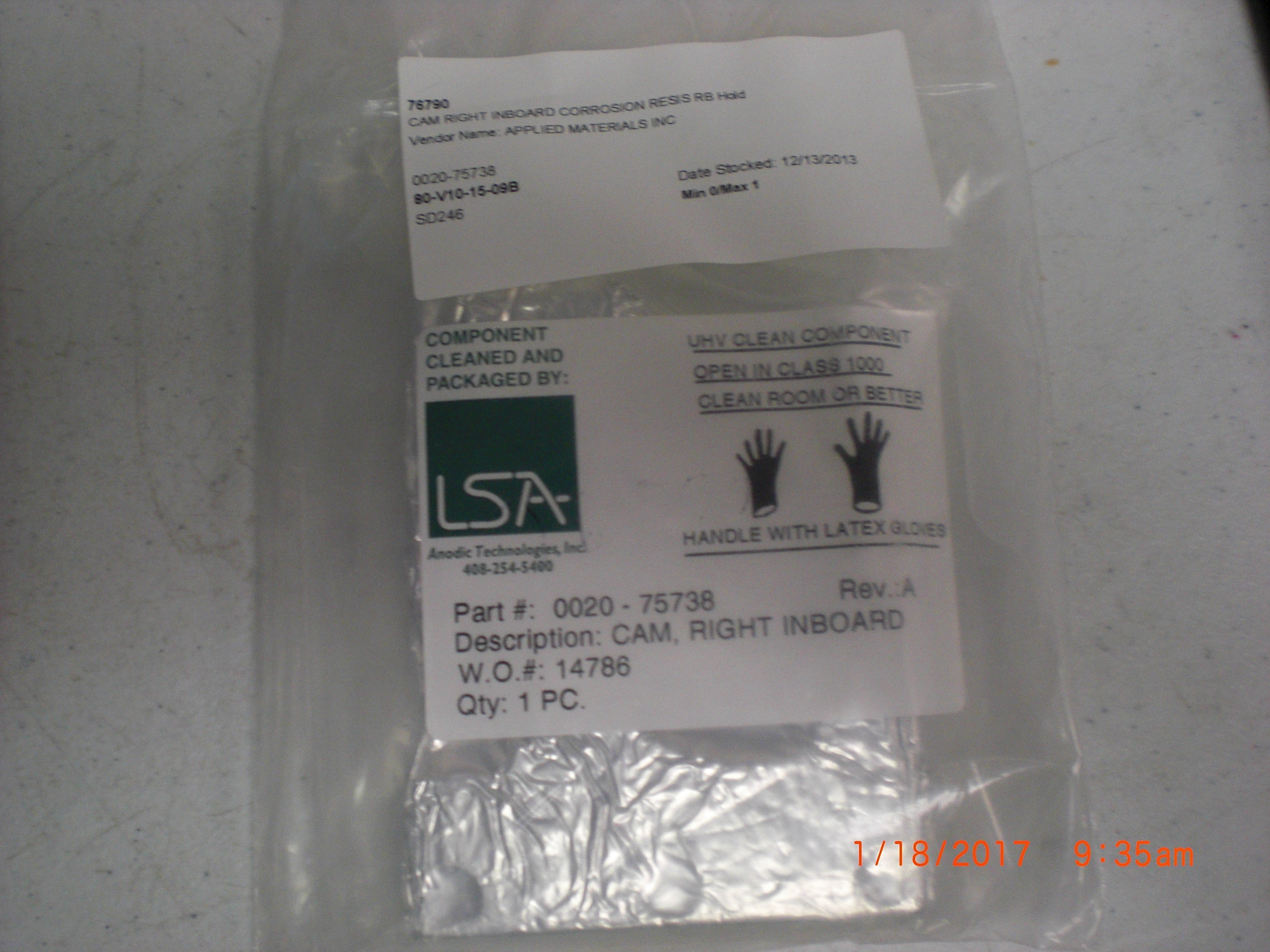 OEM Part (AMAT) 0020-75738 CAM, RIGHT INBOARD CORROSION RESISTANT