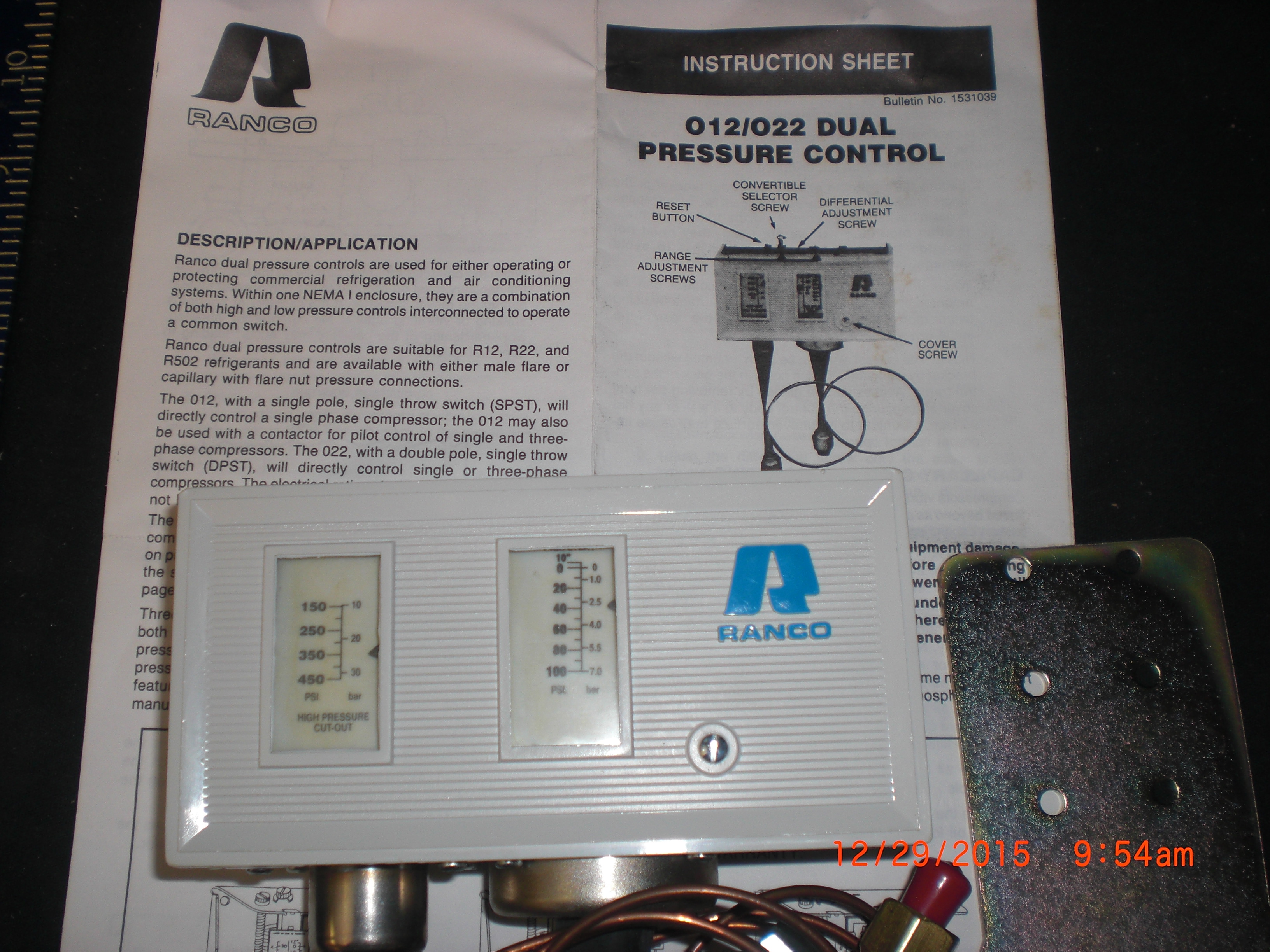 Controller RANCO 012-1594-070 Dual Pressure Refrigeration 