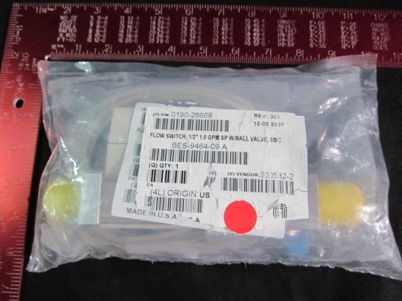 Valve Applied Materails (AMAT) 0190-26668 FLOW SWITCH, 1/2" 1.0 GPM SP W/BALL VALVE, SMC