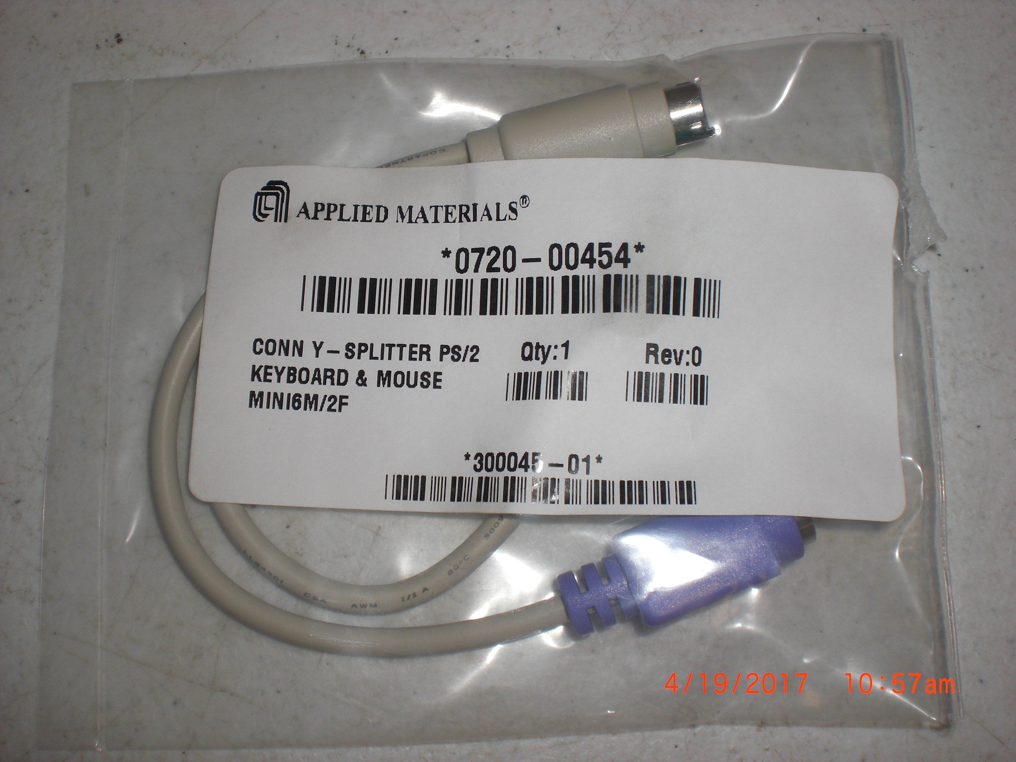 Cable  CONN Y-SPLITTER PS/2 KEYBOARD & MOUSE MI (AMAT) 0720-00454  