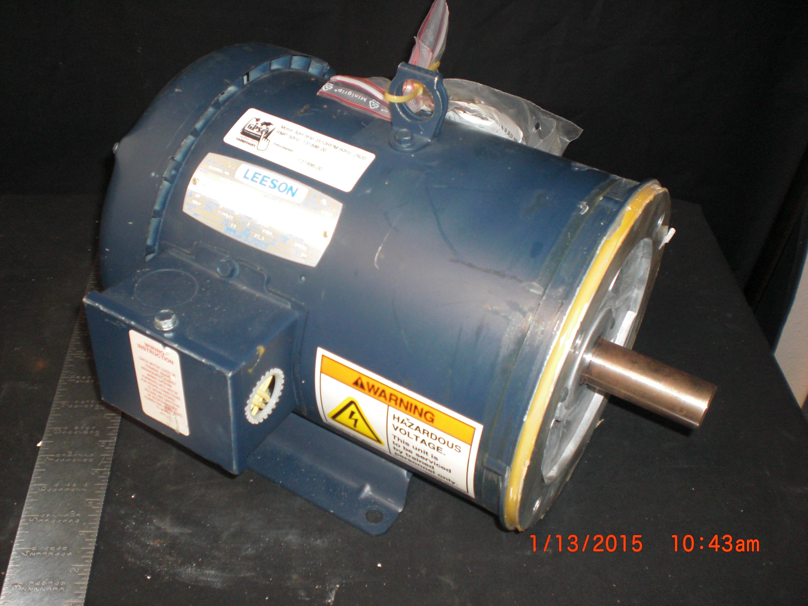 Motor   3pH 5Hp 3510 RPM 60Hz, 2920 RPM 50Hz   LEESON 131886.00