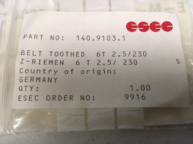 Belt  TOOTHED 6T 2.5/230 Z-RIEMEN 6T 2.5/230 ESEC 140.9103.1