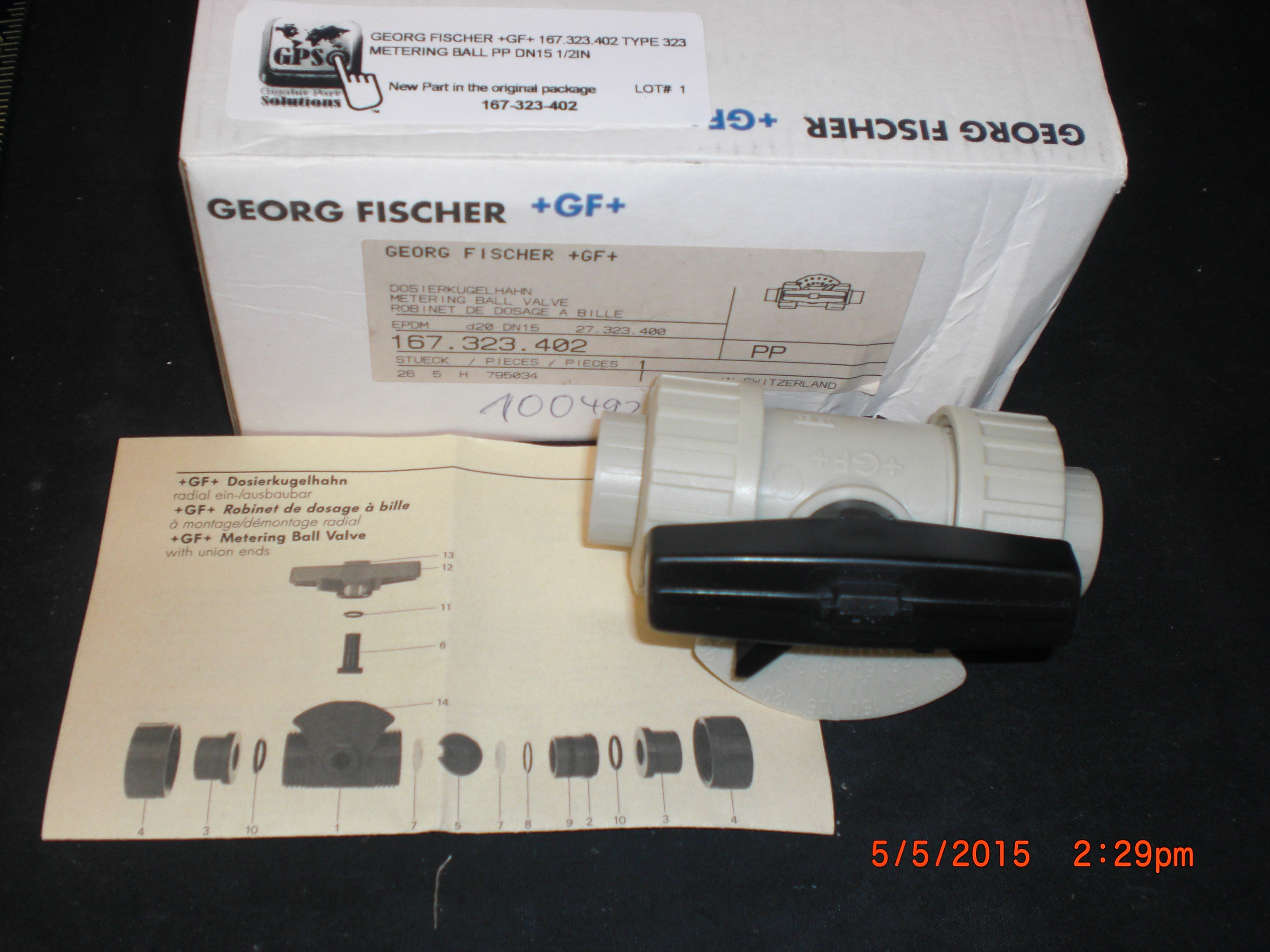 Valve Metering ball PP DN15 1/2in GEORG FISCHER +GF+ 167.323.402 Type 323