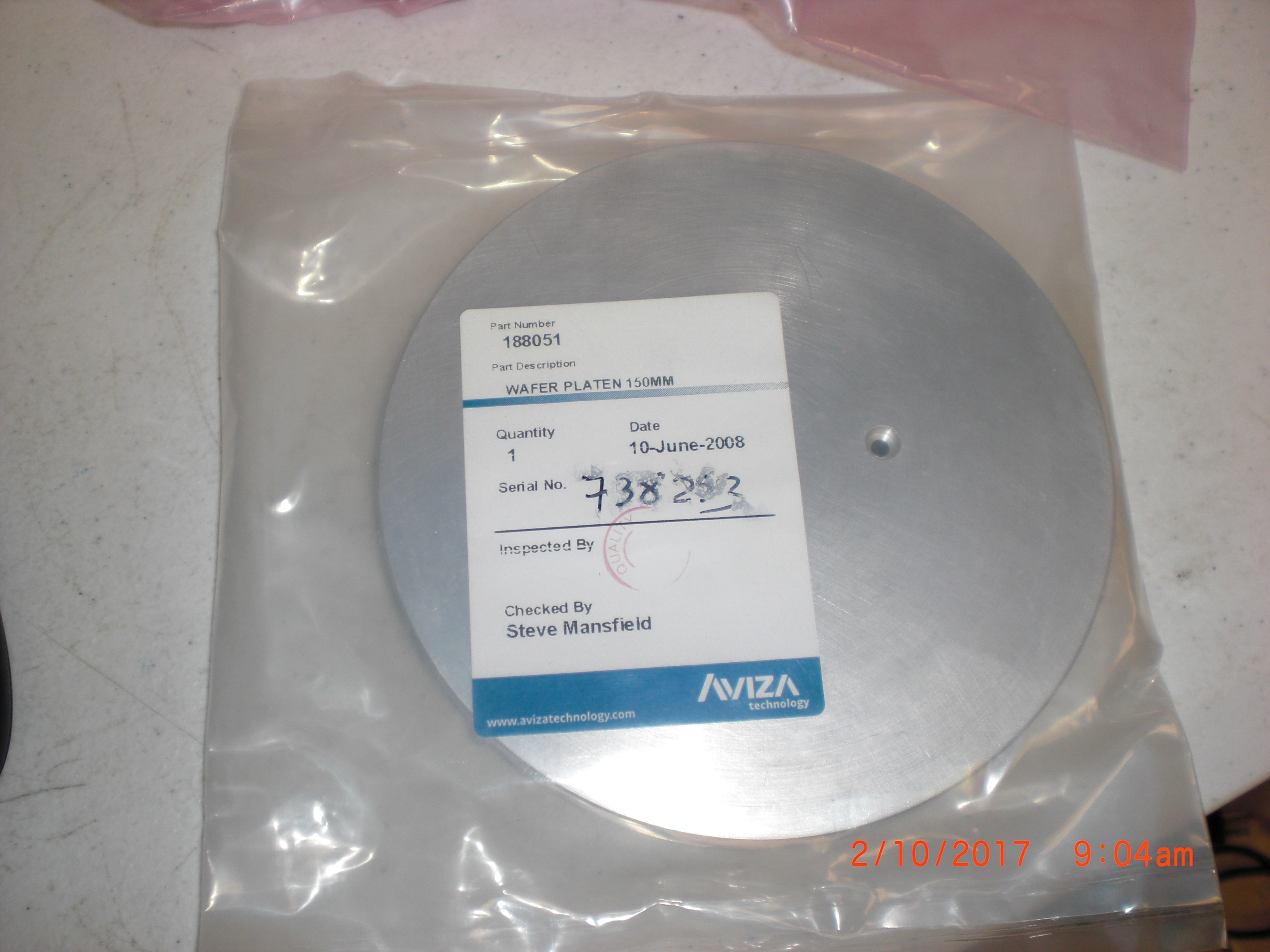 OEM Part AVIZA TECHNOLOGY 188051 Wafer Platen 150mm