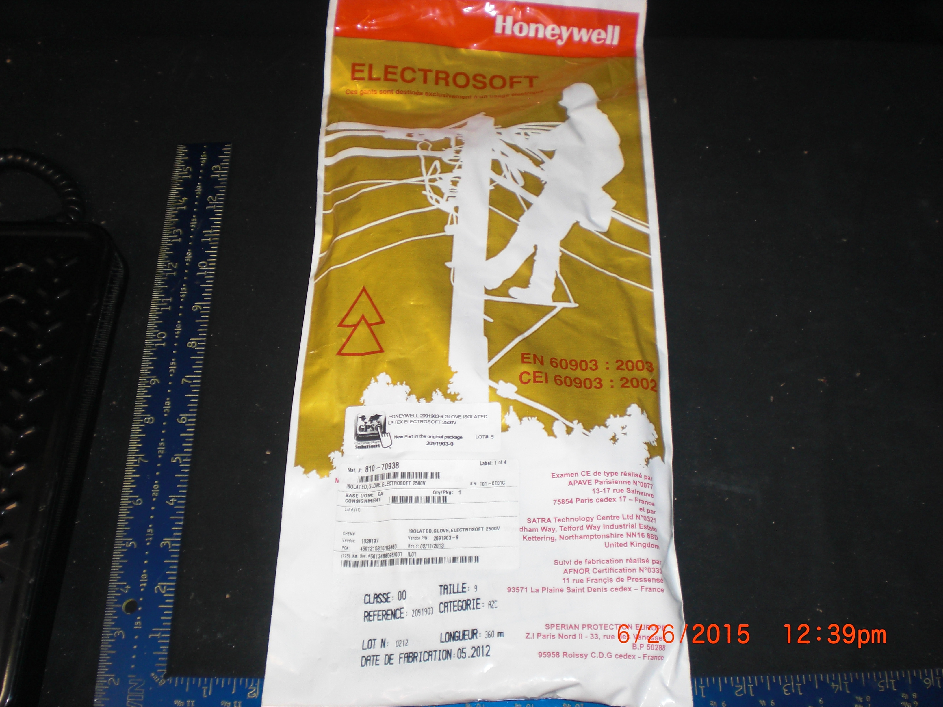 Electrical Glove Isolated Latex Electrosoft 2500VAC  HONEYWELL 2091903-9 