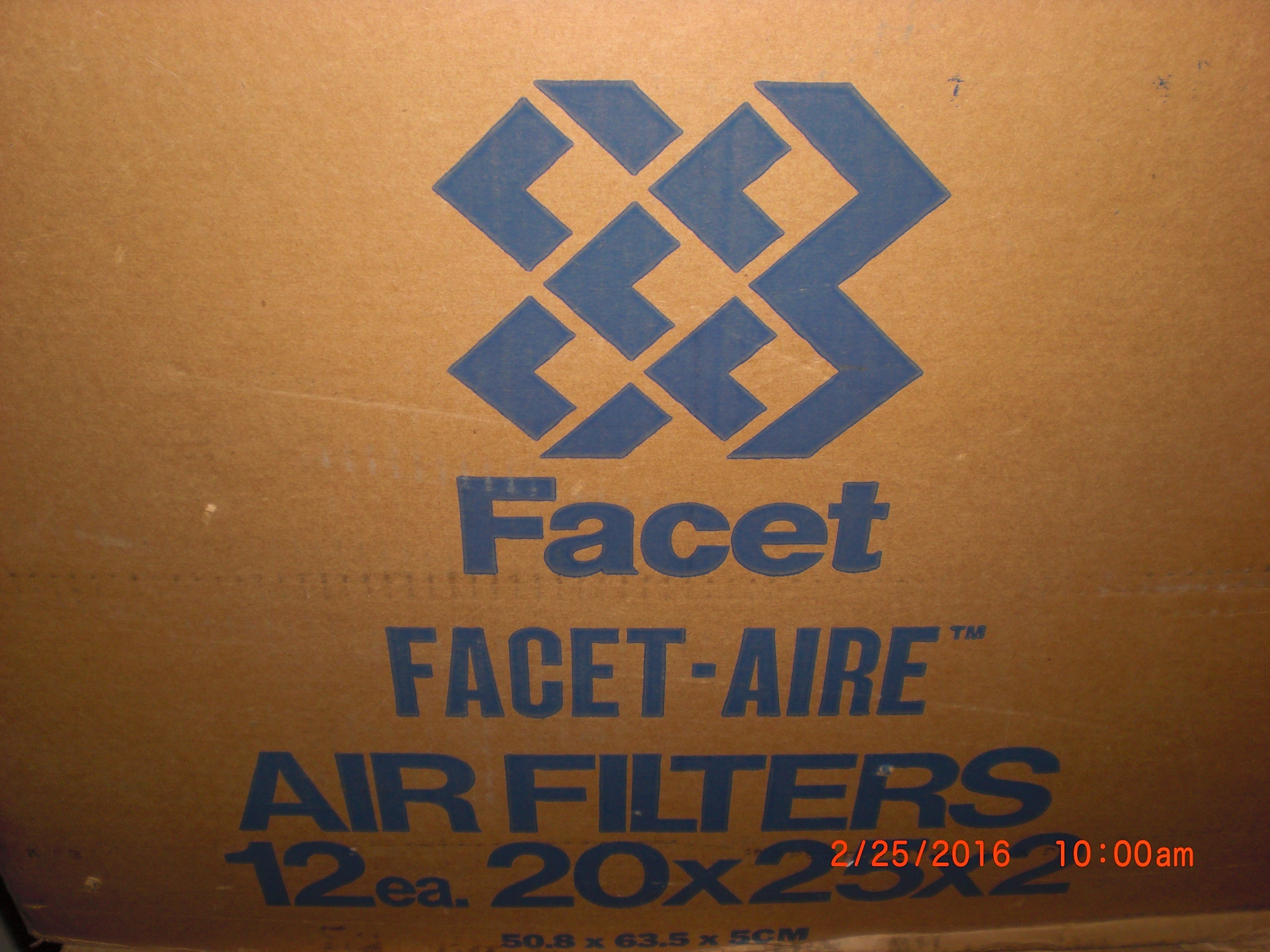 Filter  Fiberglass Panel  HVAC box of 12 filters 20X25X2 Faciet-Aire 